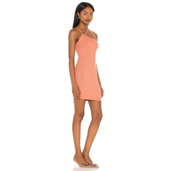 Enza Costa Silk Rib Asymmetrical Mini Dress in Peach Beige XSmall New Womens - Picture 3 of 13